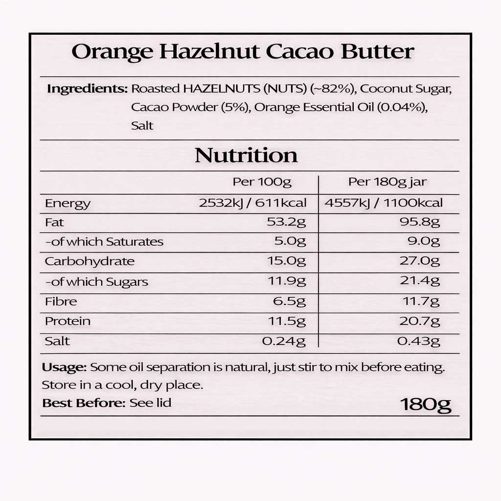 Organic Orange Hazelnut Cacao Nut Butter